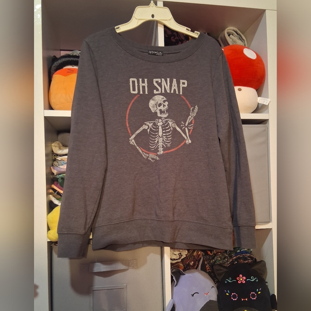 Fifth Sun Gray 'Oh Snap' Skeleton Graphic Crewneck